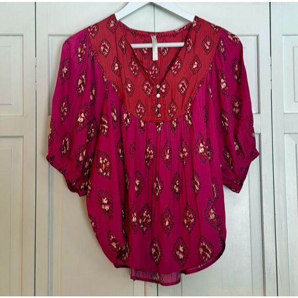 By Anthropologie pink boho dolman sleeve blouse M - Picture 4 of 11